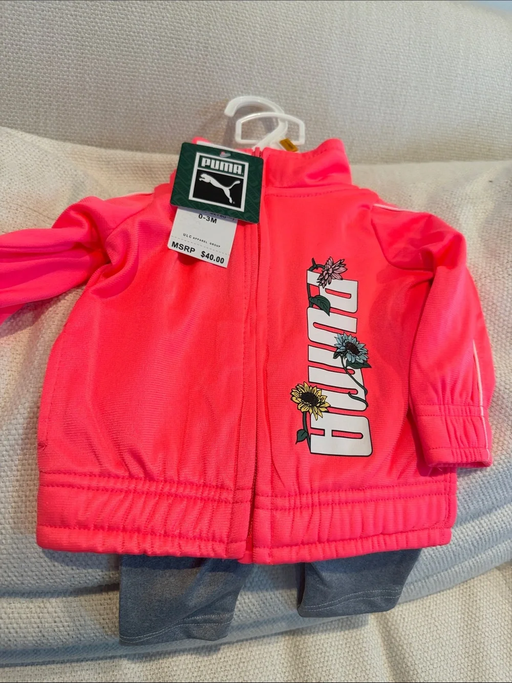 Puma Baby Neon Pink Floral Logo Zip Jacket